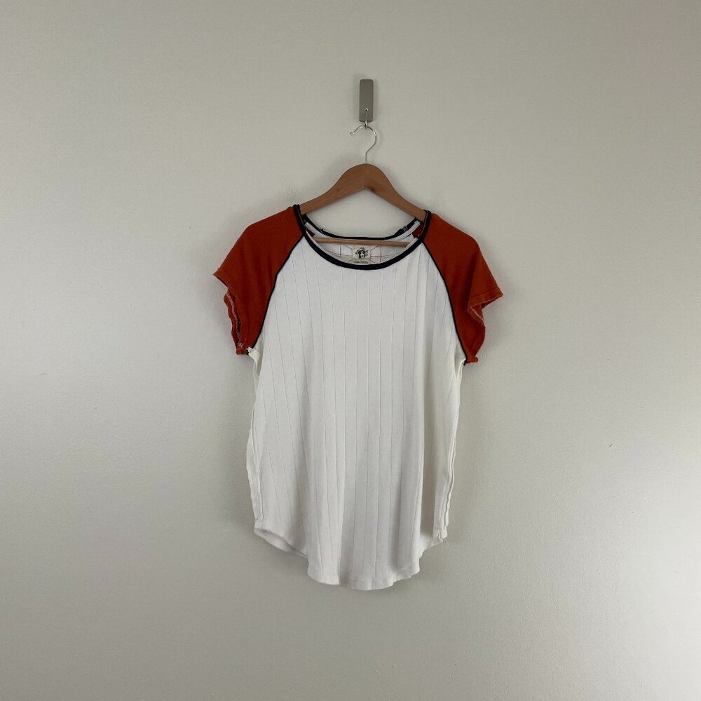 Free People Block It Short Sleeve Baby Tee White Combo Size Large
